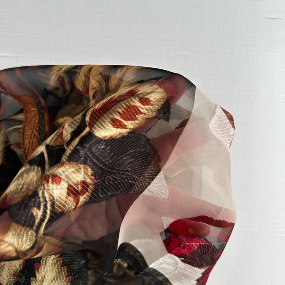 Vintage Liz Claiborne Scarf, 33 x 33 Autumn Leaf Print Square, Sheer Polyester - Picture 6 of 9